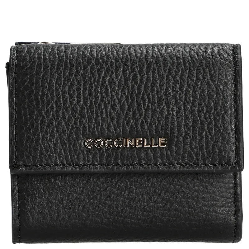 Coccinelle Metallic Soft - Cartera 5 ranuras para tarjetas 9,5 cm (Color: noir)